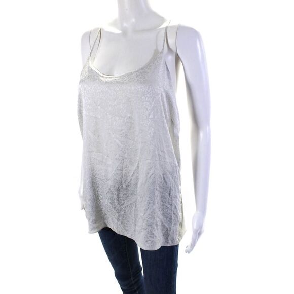 Ellelauri Women's Scoop Neck Spaghetti Straps Silk Blouse Silver Size L - Picture 2 of 5